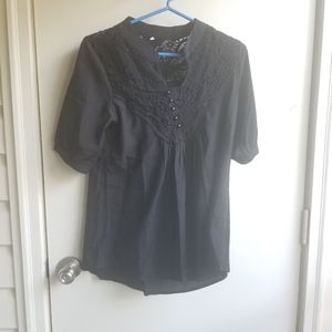 Black crochet short sleeved blouse